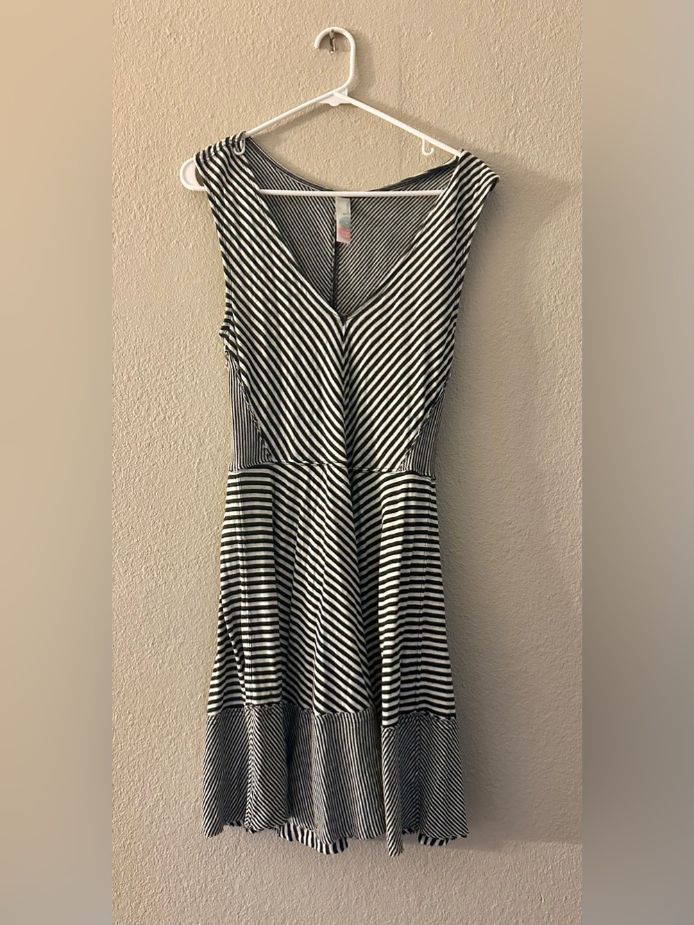 Free People Black & White Striped V‑Neck Midi Dress